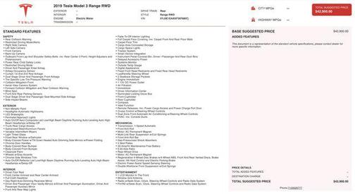 2019 Tesla Model 3 Standard Range Plus