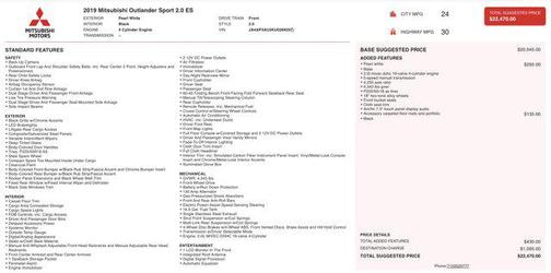 2019 Mitsubishi Outlander Sport 2.0 SP