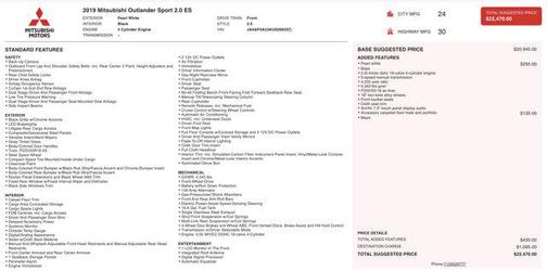 2019 Mitsubishi Outlander Sport 2.0 SP