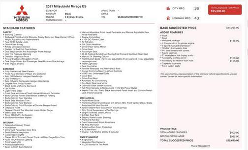 2021 Mitsubishi Mirage ES