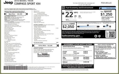 True Blue Pearlcoat 2016 Jeep Compass Sport