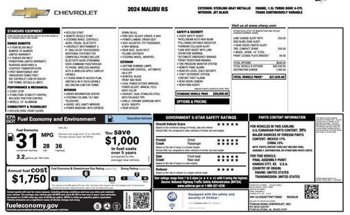 Sterling Gray Metallic 2024 Chevrolet Malibu FWD RS