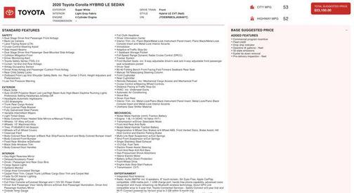 2020 Toyota Corolla Hybrid LE