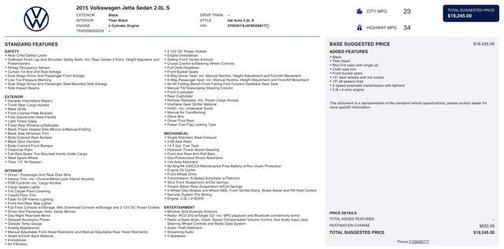 2015 Volkswagen Jetta 2.0L S