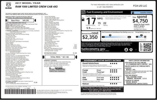 2017 RAM 1500 Limited Crew Cab 4x2 5'7' Box