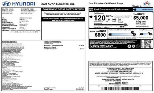 Lunar White 2023 Hyundai KONA EV SEL