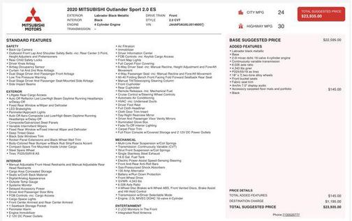 2020 Mitsubishi Outlander Sport 2.0 ES