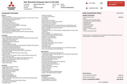 2021 Mitsubishi Outlander Sport 2.0 ES