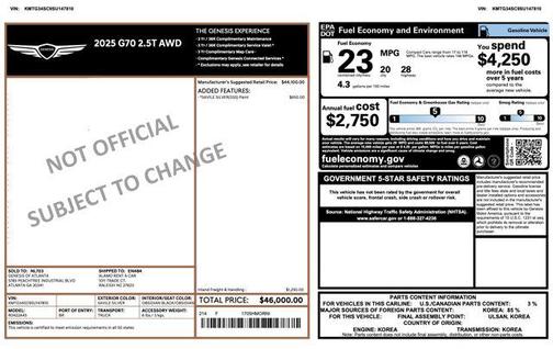 2025 Genesis G70 2.5T AWD