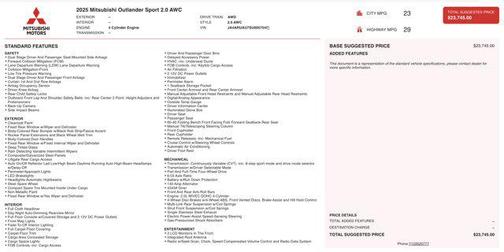 2025 Mitsubishi Outlander Sport 2.0 S