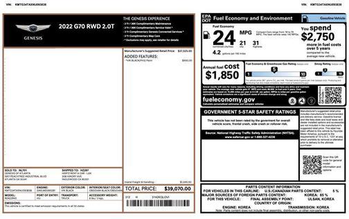 2022 Genesis G70 2.0T RWD