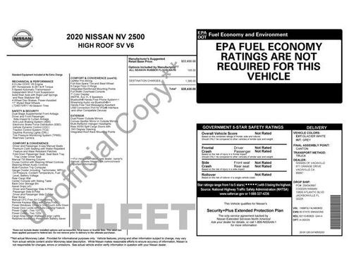 2020 Nissan NV Cargo NV2500 HD SV V6