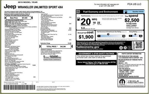2019 Jeep Wrangler Unlimited Sport