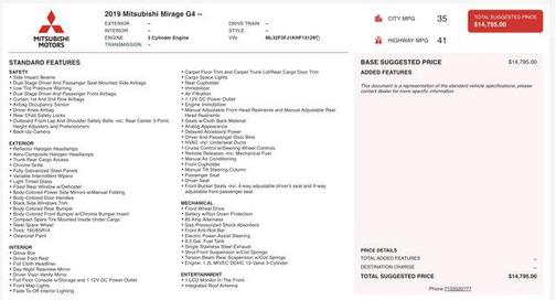 2019 Mitsubishi Mirage G4 ES