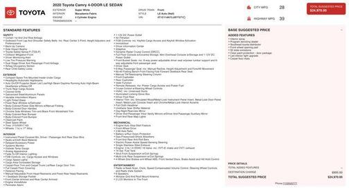 2020 Toyota Camry LE