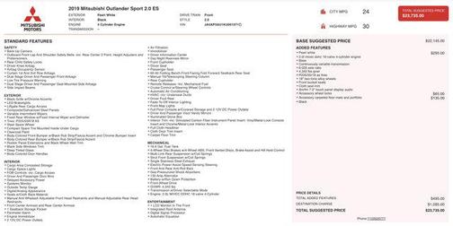 2019 Mitsubishi Outlander Sport 2.0 LE