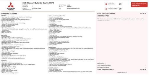 2025 Mitsubishi Outlander Sport 2.0 S