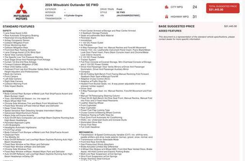 2024 Mitsubishi Outlander SE Black Edition w/Pano Roof S-AWC