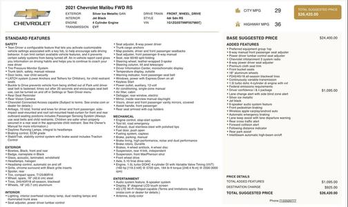 Silver Ice Metallic 2021 Chevrolet Malibu FWD RS