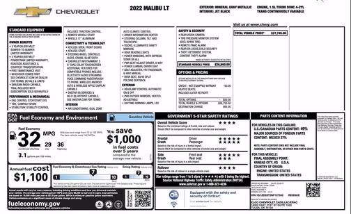 Mineral Gray Metallic 2022 Chevrolet Malibu FWD LT