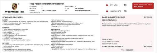 1998 Porsche Boxster 2dr Roadster Manual