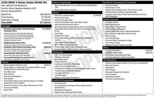 Black Sapphire Metallic 2026 BMW M340 M340i NA