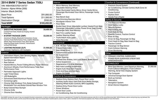 Alpine White 2014 BMW 750 Li