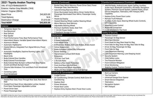 Harbor Gray Metallic 2021 Toyota Avalon Touring