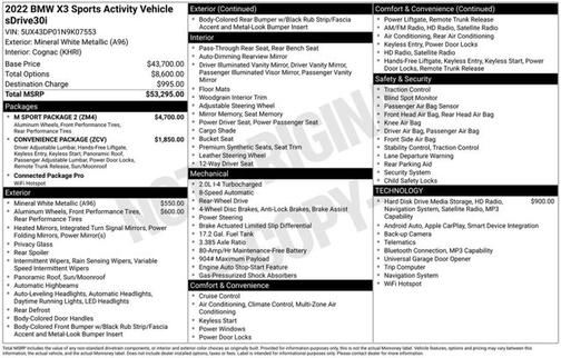 Mineral White Metallic 2022 BMW X3 sDrive30i