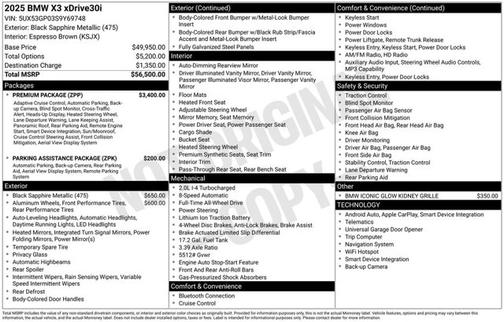 Black Sapphire Metallic 2025 BMW X3 30 xDrive