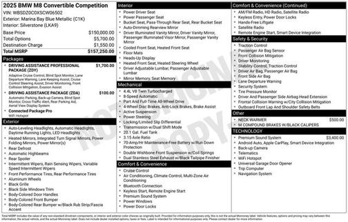 Marina Bay Blue Metallic 2025 BMW M8 Competition