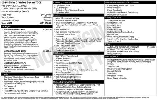 Black Sapphire Metallic 2014 BMW 750 Li