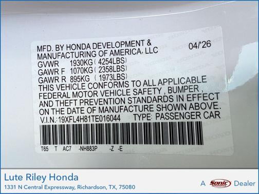 Platinum White Pearl 2026 Honda Civic Hybrid Sport
