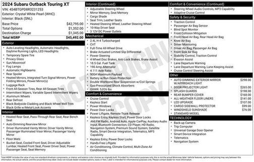 Crystal White Pearl 2024 Subaru Outback Touring XT