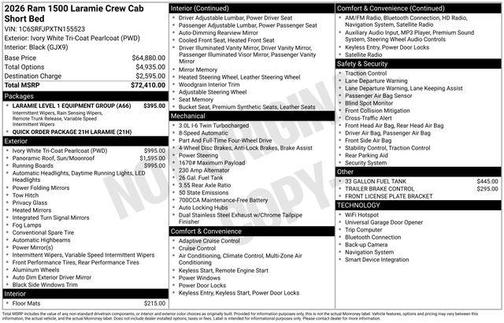 Ivory White 2026 RAM 1500 Laramie