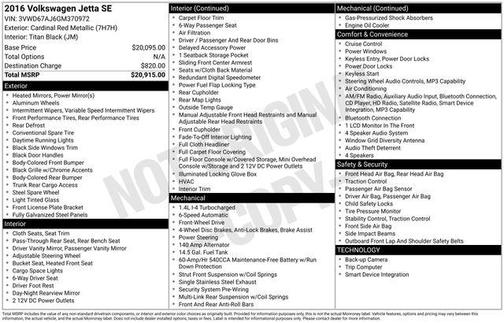 Cardinal Red Metallic 2016 Volkswagen Jetta 1.4T S