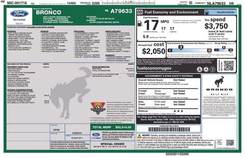 VELOCITY BLUE METALLIC 2022 Ford Bronco WILDTRAK