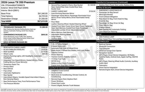 Pearl 2026 Lexus TX 350 Premium