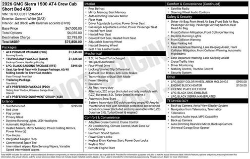 Summit White 2026 GMC Sierra 1500 AT4