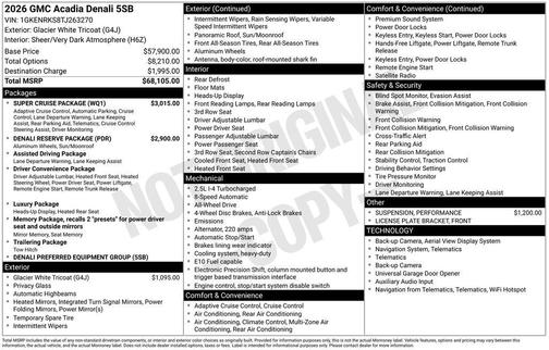 Glacier White 2026 GMC Acadia Denali