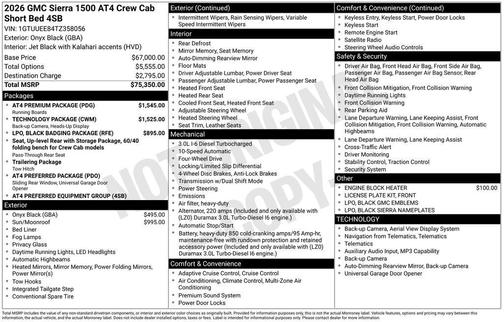 Onyx Black 2026 GMC Sierra 1500 AT4