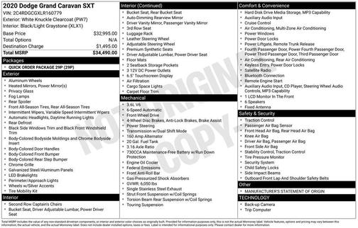 White Knuckle Clearcoat 2020 Dodge Grand Caravan SXT