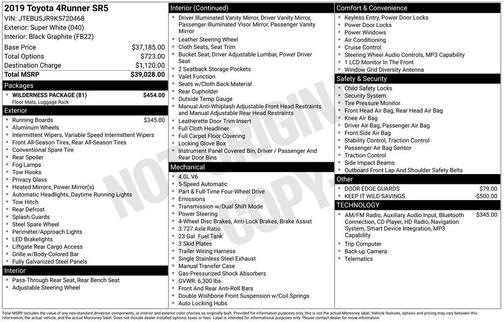 Super White 2019 Toyota 4Runner SR5