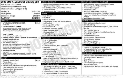 Metallic 2026 GMC Acadia DENALI ULTIMATE