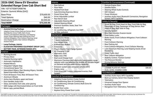 Summit White 2026 GMC Sierra EV Elevation