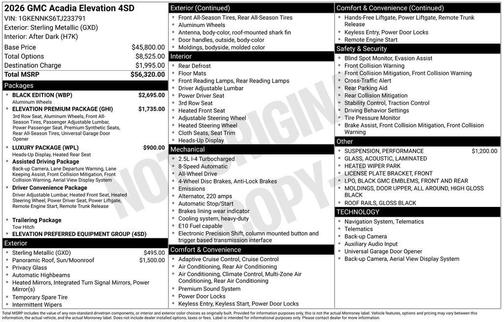 2026 GMC Acadia Elevation
