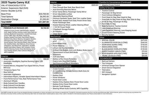 Red 2025 Toyota Camry XLE