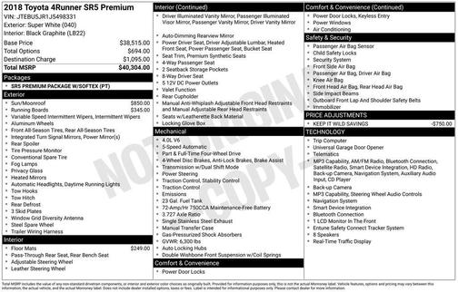 White 2018 Toyota 4Runner Sport