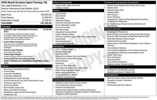 Moonstone Gray Metallic 2026 Buick Envision Sport Touring