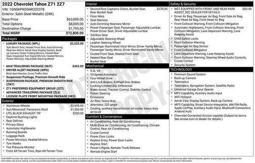 Satin Steel Metallic 2022 Chevrolet Tahoe Z71